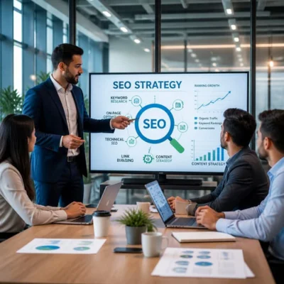 Equipo revisando una estrategia de contenido y captación